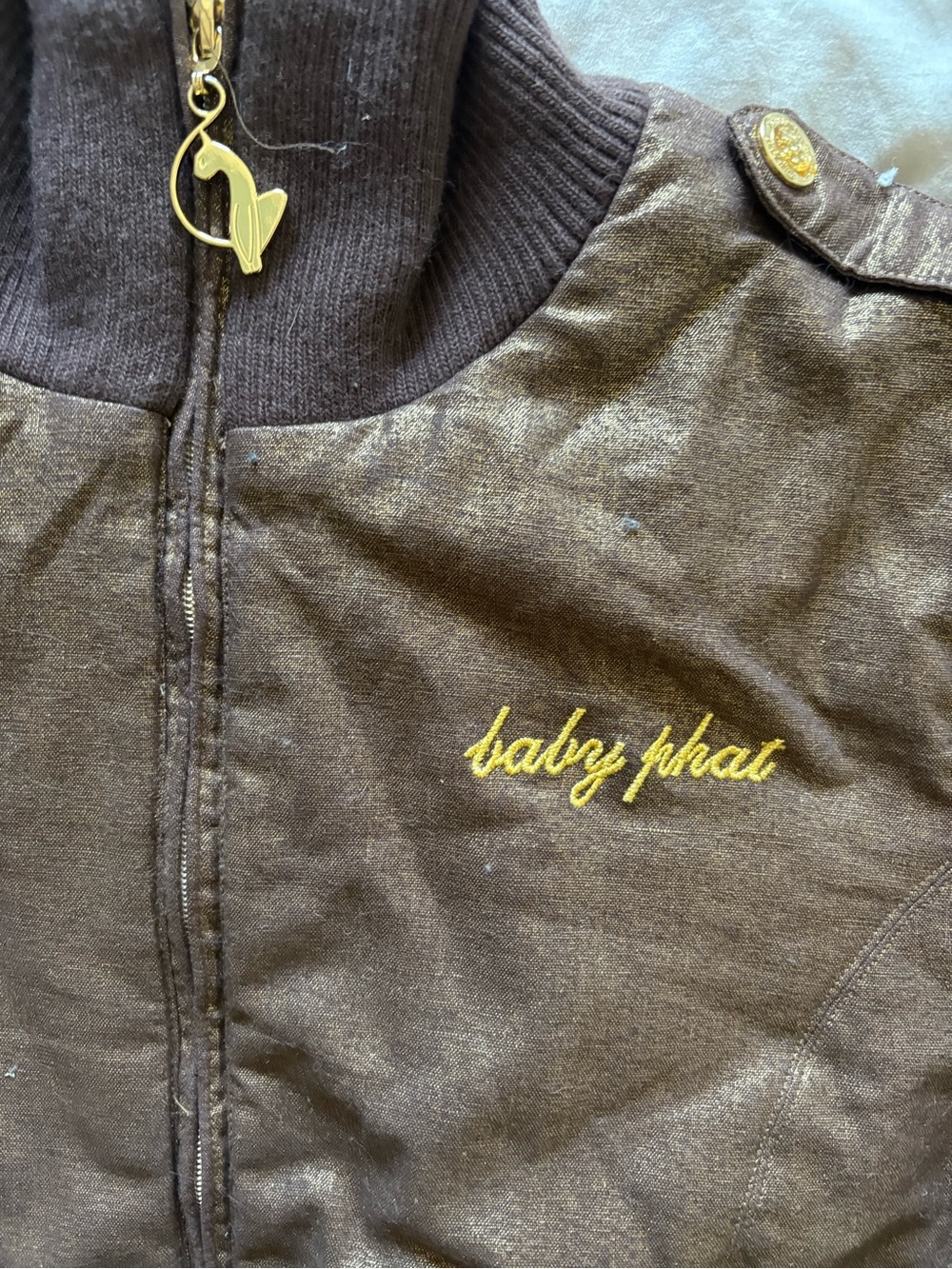 Y2K Baby Phat Metallic Brown Bomber Jacket - Picture 2 of 10